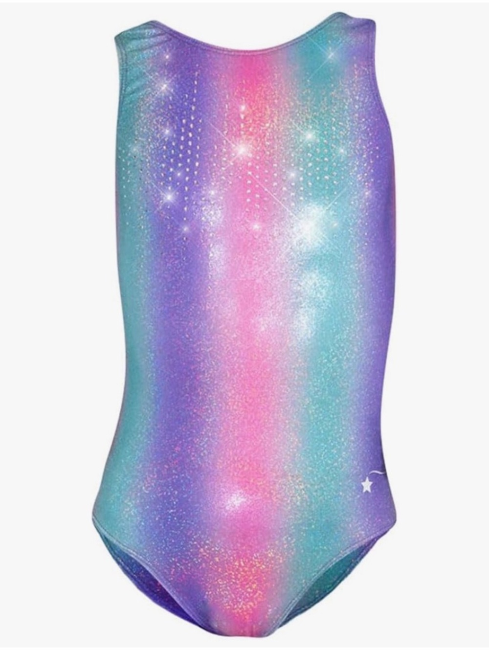 EUC Destira Gymnastics Leotard Premium Hologram Fabric & Rhinestone Crystals Sz6
